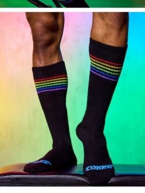Black Athletic Knee-High Socks with Rainbow Stripes